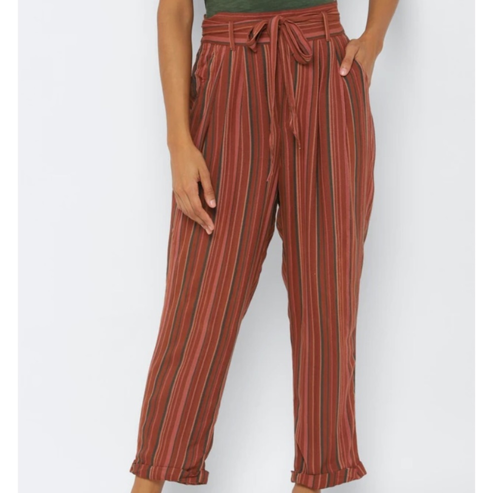 American Eagle Outfitters Striped Ankle Pants - Red and Brown